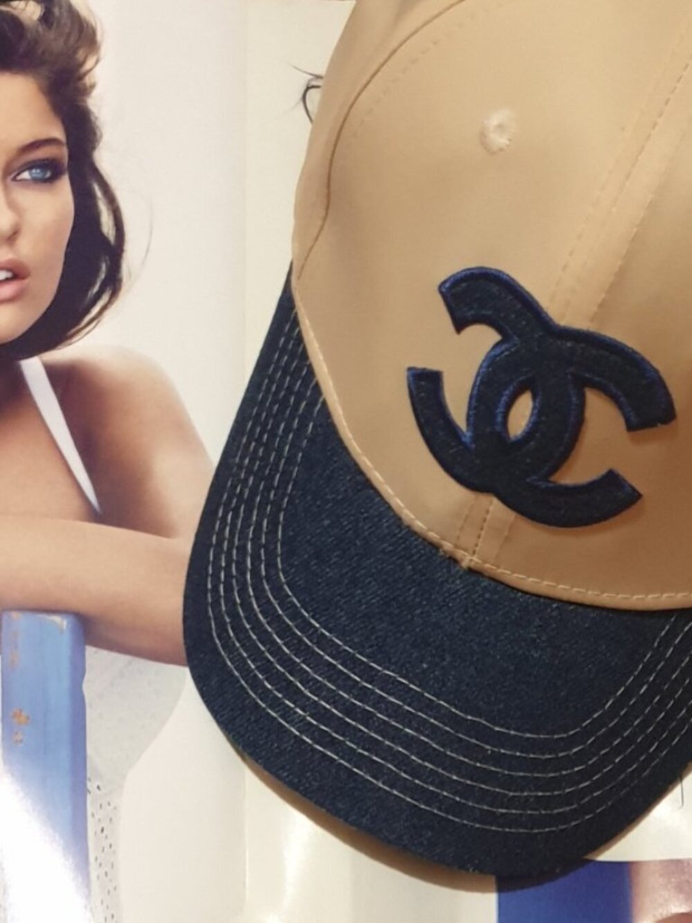 Women Blue Denim Tan Baseball Hat Cap CC Fashion Casual Formal Luxury Accessory